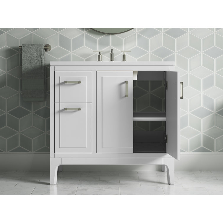 Seer 36-Inch White Mahogany Bathroom Vanity Set with Quartz Top