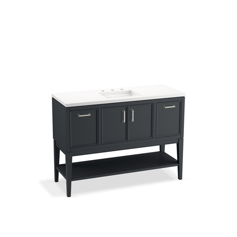 Slate Grey 48-Inch MDF Bathroom Vanity with Quartz Top