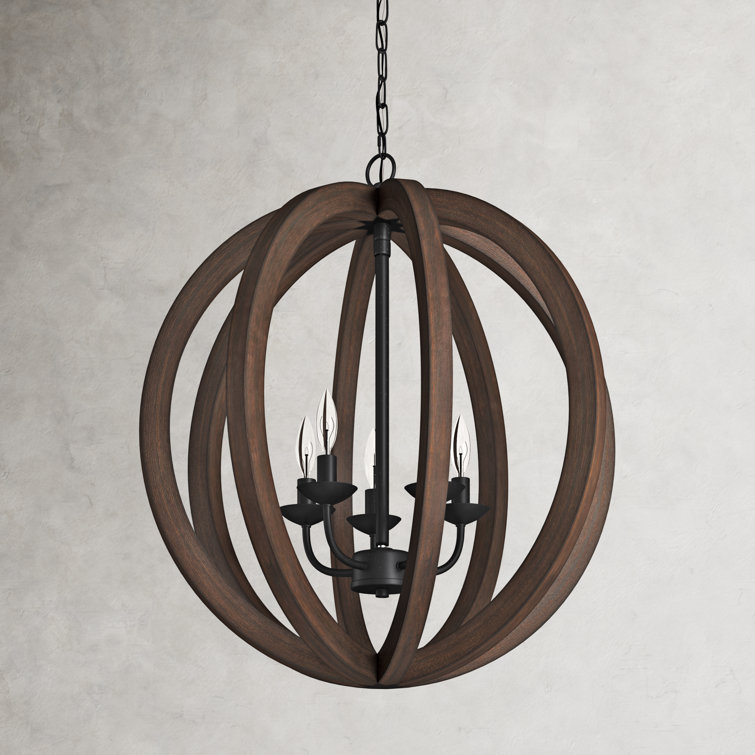 Maxwell 5-Light Weathered Oak and Iron Globe Chandelier