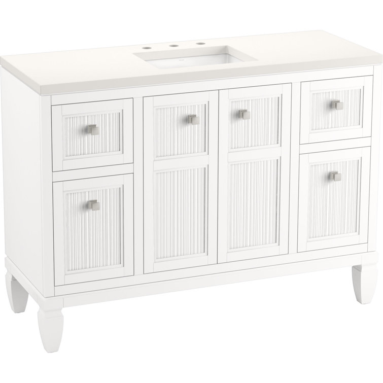 Hearthaven 48-Inch White MDF Bathroom Vanity with Quartz Top