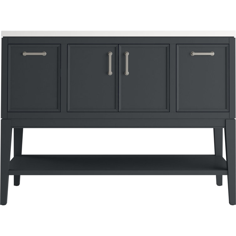 Slate Grey 48-Inch MDF Bathroom Vanity with Quartz Top