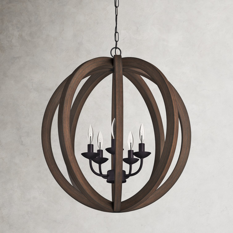Maxwell 5-Light Weathered Oak and Iron Globe Chandelier