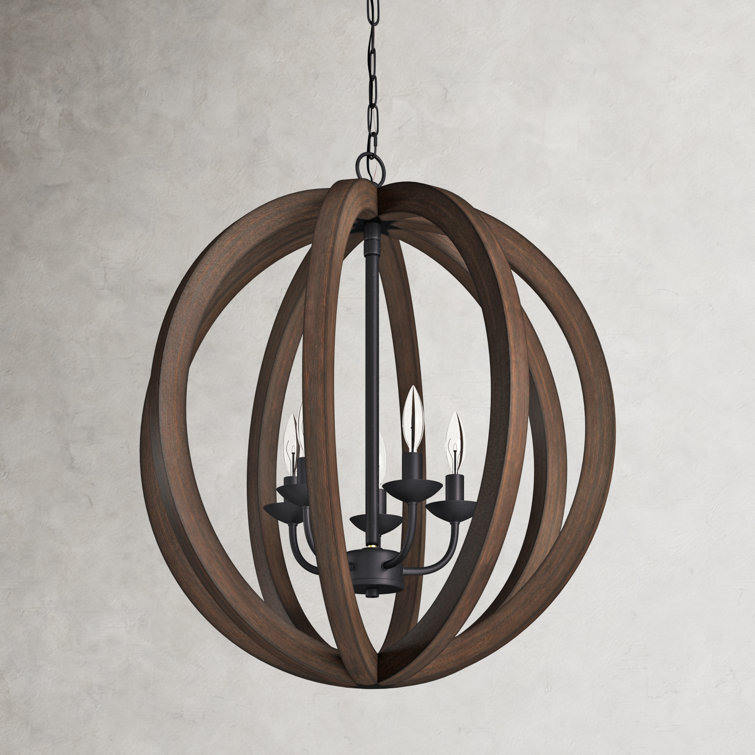 Maxwell 5-Light Weathered Oak and Iron Globe Chandelier