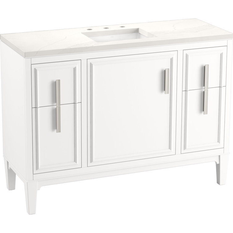 Southerk 48-Inch White Painted Freestanding Bathroom Vanity with Quartz Top