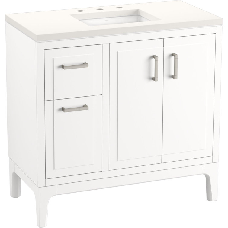 Seer 36-Inch White Mahogany Bathroom Vanity Set with Quartz Top