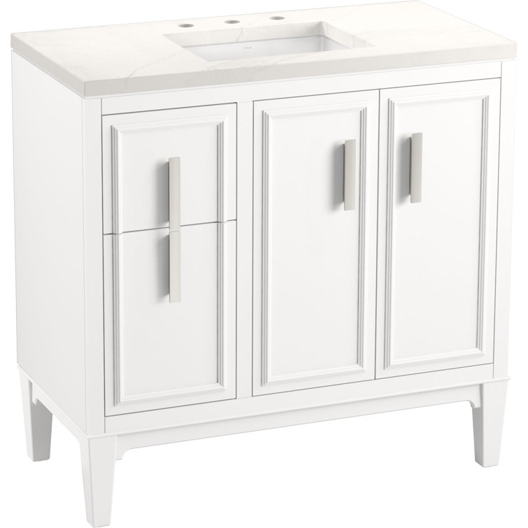 Southerk 36-Inch White Freestanding Bathroom Vanity Set with Quartz Top