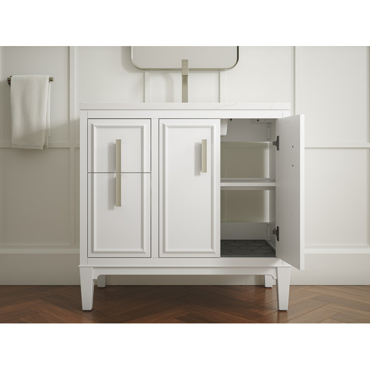 Southerk 36-Inch White Freestanding Bathroom Vanity Set with Quartz Top