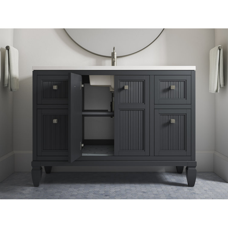 Slate Grey 48-Inch MDF Bathroom Vanity with Quartz Top