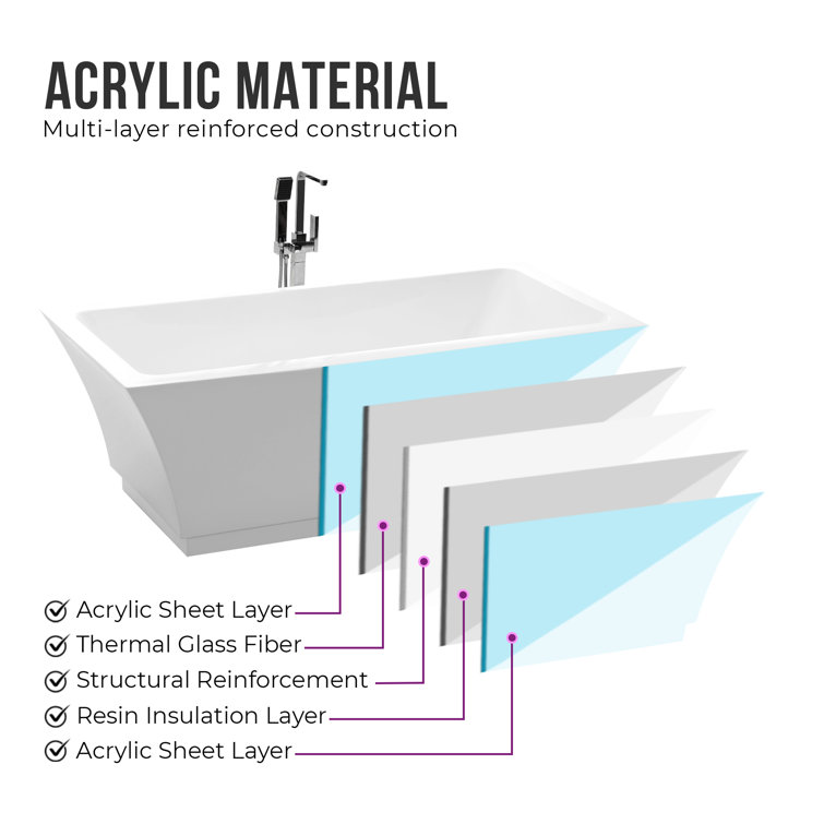 Orion 59'' White Acrylic Freestanding Soaking Bathtub