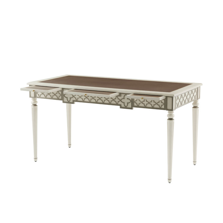 Mirabella Elegant Brown Writing Desk with Gilt-Tooled Leather Inset