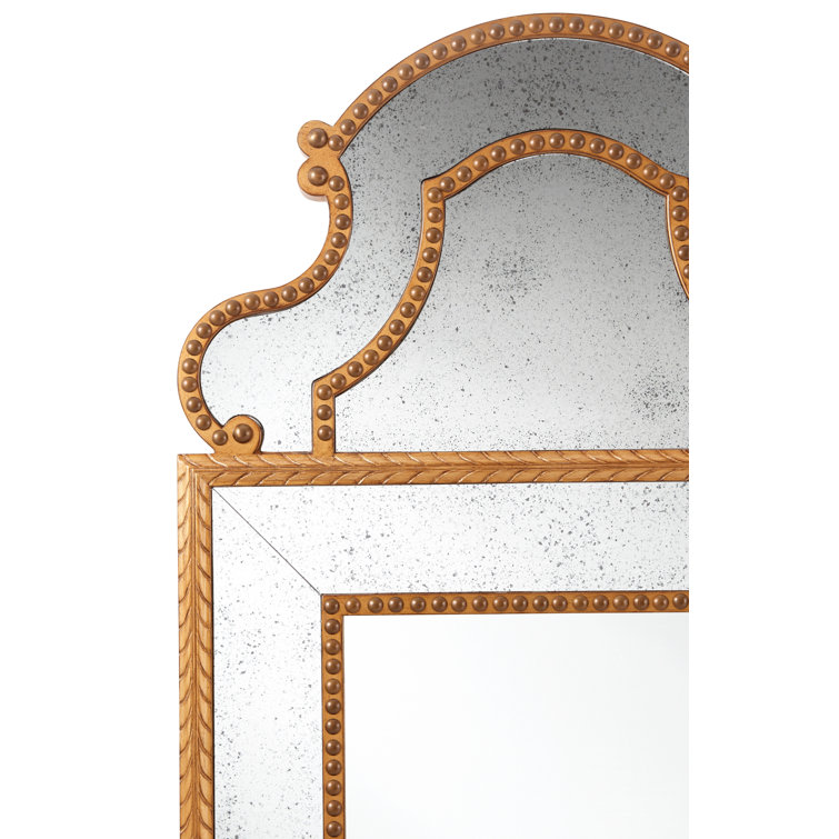Regency-Style Chevron-Leaf Carved Rustic Gold Wall Mirror