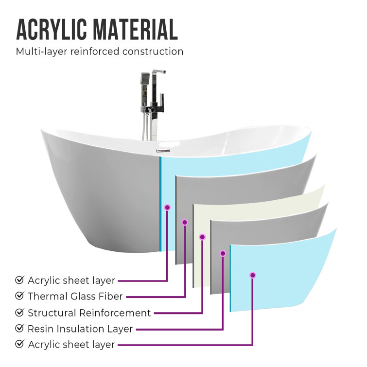 Ophelia 71" White Acrylic Freestanding Soaking Bathtub