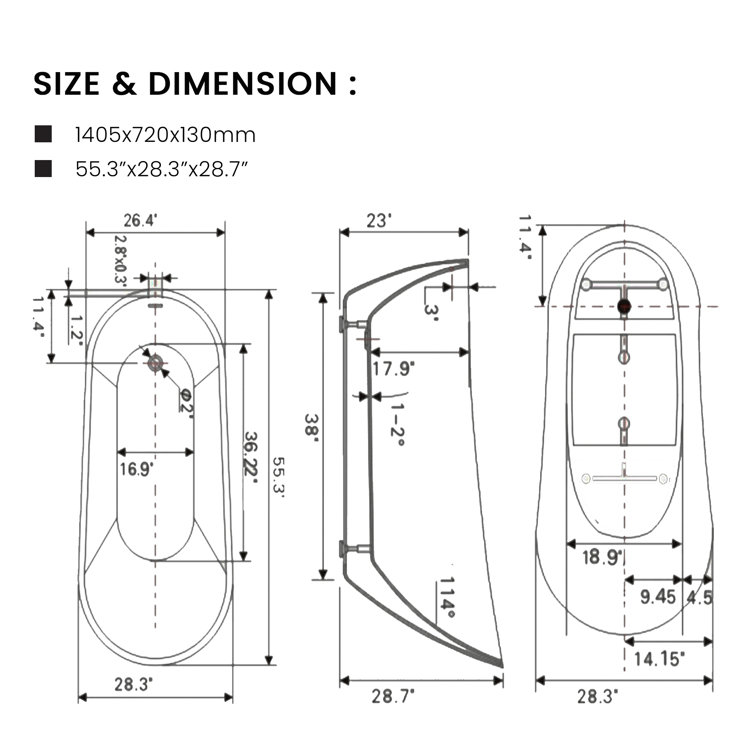 Maya 55" White Acrylic Freestanding Soaking Bathtub