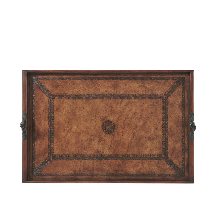 Victorian Brown Leather Tray with Brass Handles