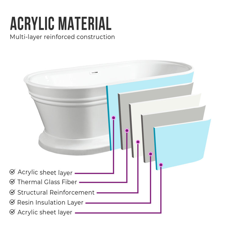 Athena 67" White Acrylic Freestanding Soaking Bathtub