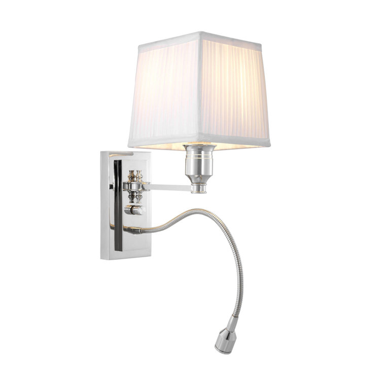 Nickel and White Pleated Shade Wall Sconce with LED Reading Light