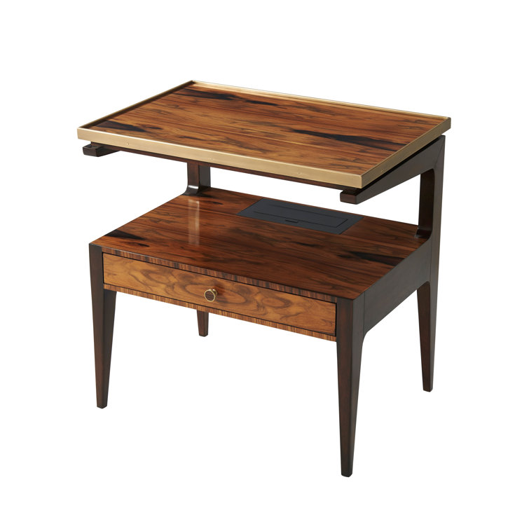 Achille Weathered Steel 1-Drawer Mahogany Nightstand with Brass Handle