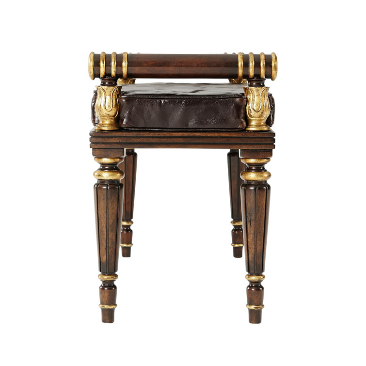 Theodore Alexander Mahogany and Leather Upholstered Bench