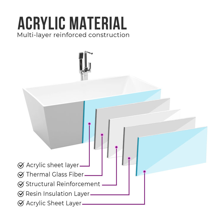 67'' White Freestanding Acrylic Soaking Bathtub