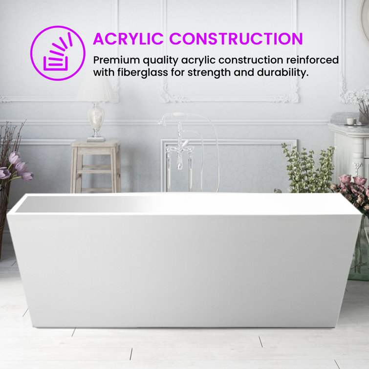 Elena 59" White Acrylic Freestanding Soaking Bathtub