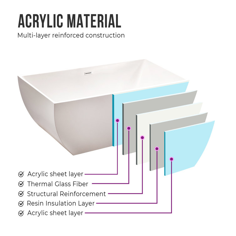 White Acrylic Freestanding Soaking Bathtub 59"