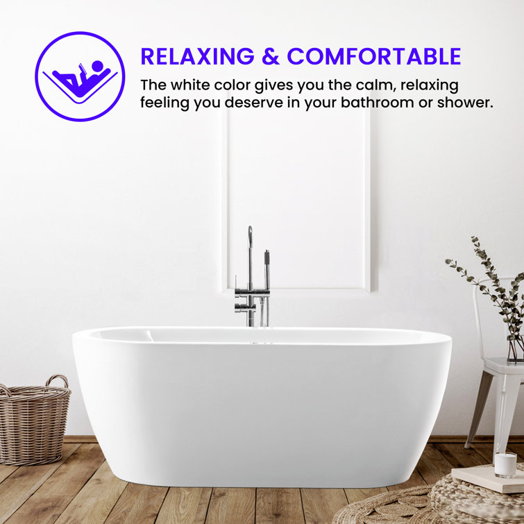 68" White Freestanding Acrylic Soaking Bathtub