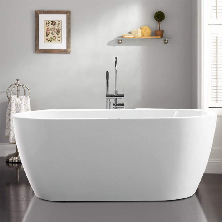 68" White Freestanding Acrylic Soaking Bathtub