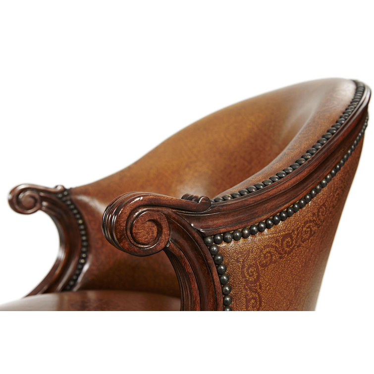 Brown Leather Swivel Counter Stool with Wood Frame