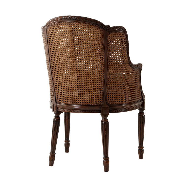 Handcrafted Acacia Wood Bergère Armchair with Gold Silk Cushion