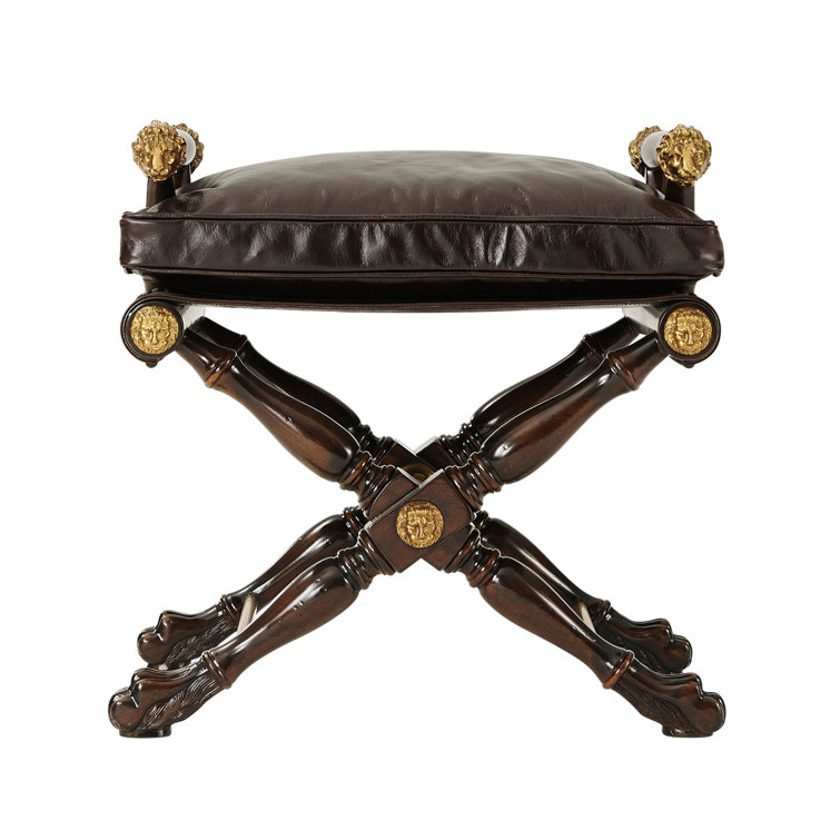 Mahogany and Brass Mounted Brown Accent Stool
