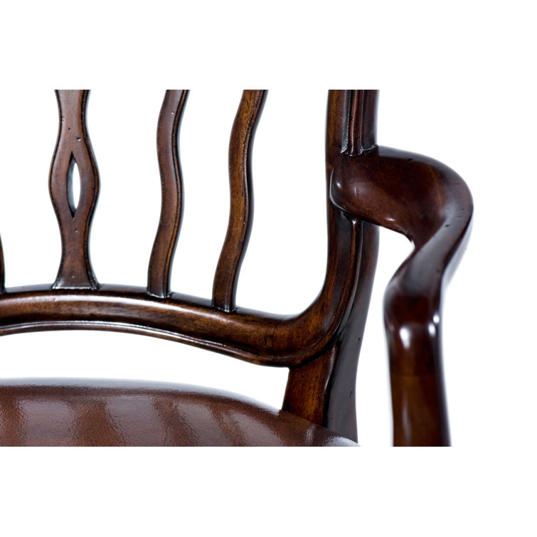 Brown Mahogany Genuine Leather Upholstered Armchair