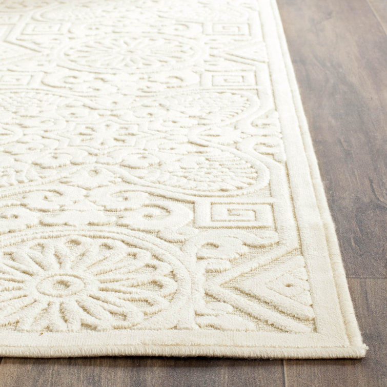 Handmade Tufted Creme Wool and Viscose Area Rug