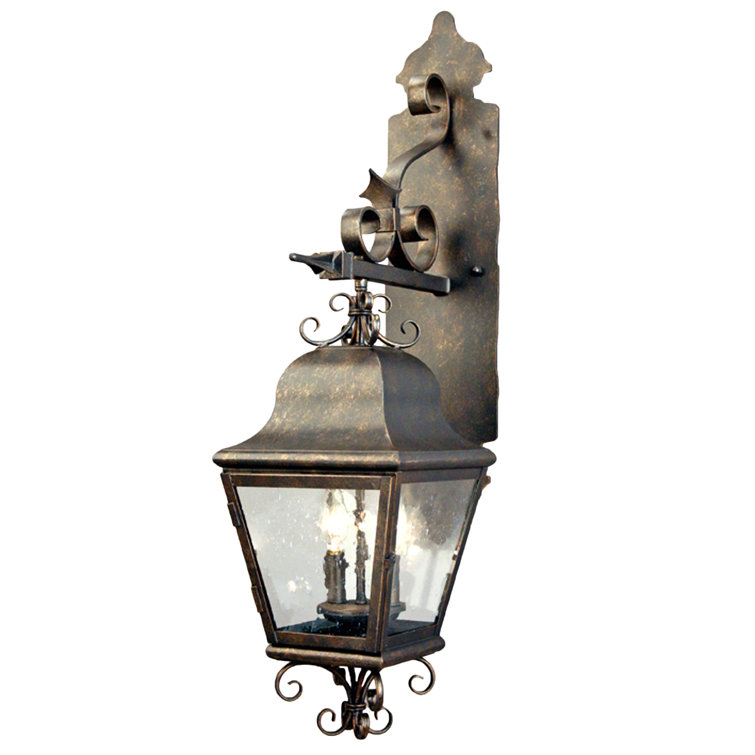 Gilded Tobacco Iron Sconce with Clear Seeded Glass