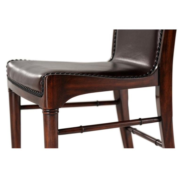 Old English Genuine Leather Upholstered Wood Side Chair