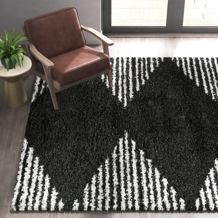 Charcoal and White Stripe Shag Kids' Rug 5' x 7'