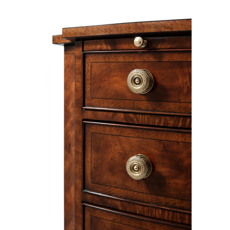 Bowfront Mahogany and Satinwood Accent Chest with Brass Knobs