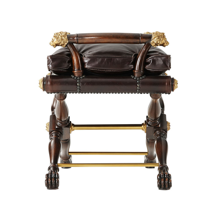 Mahogany and Brass Mounted Brown Accent Stool