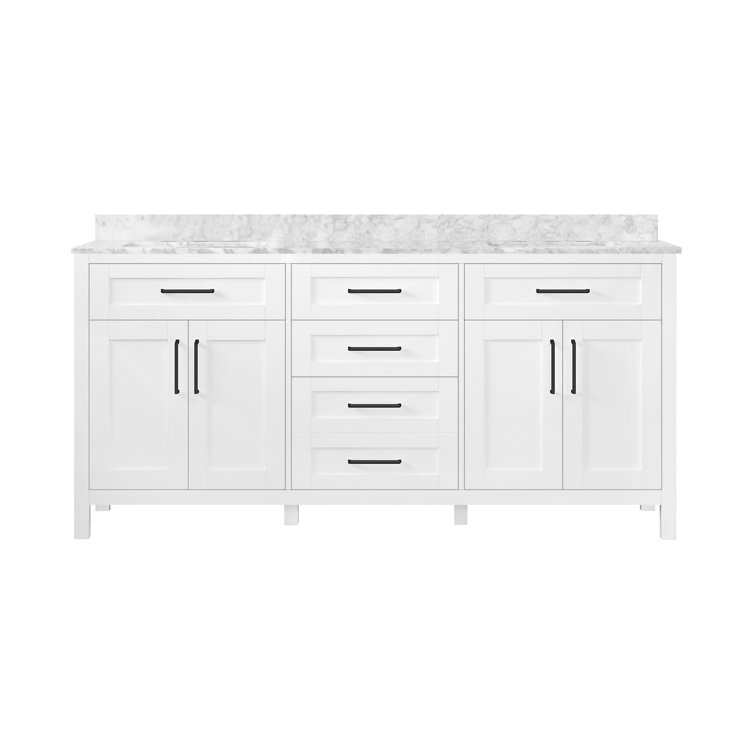 Tahoe 72" White Double Bathroom Vanity with Carrara Marble Top