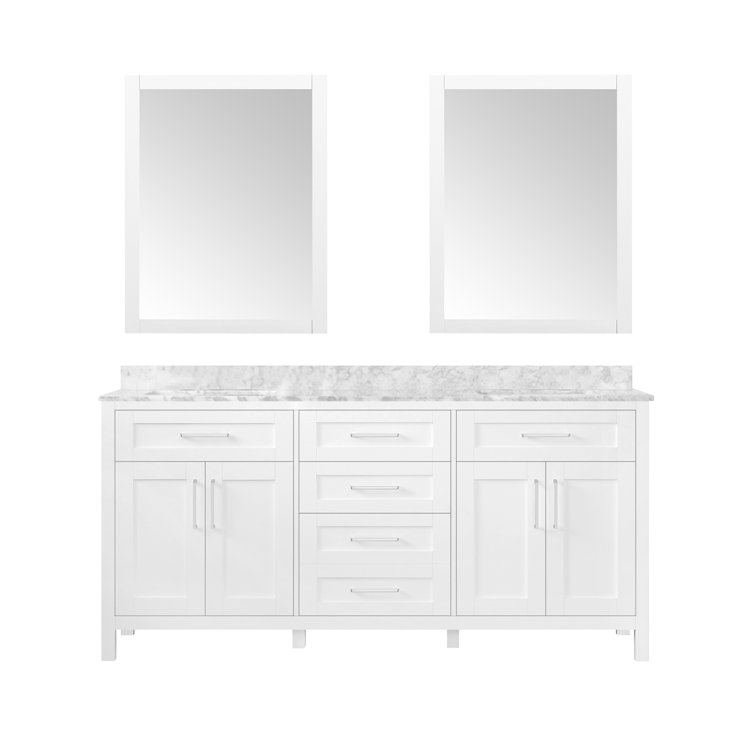 Tahoe 72" White Double Bathroom Vanity with Carrara Marble Top