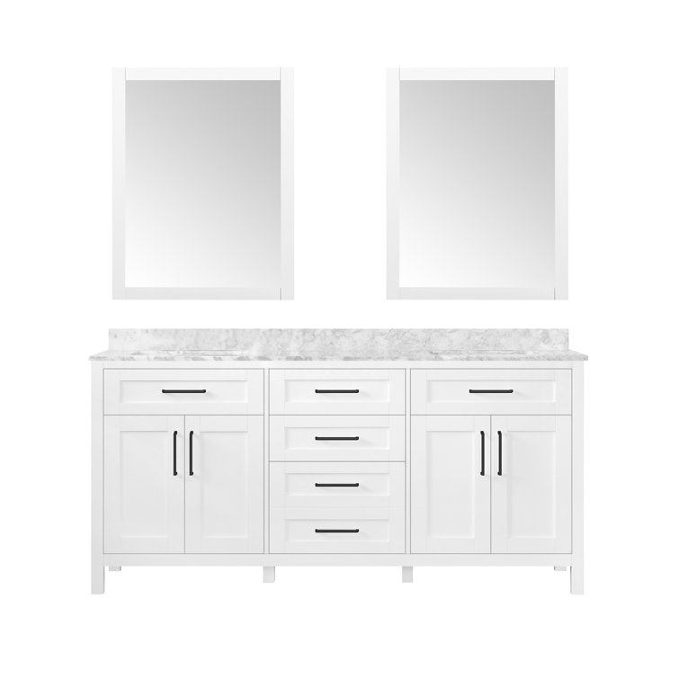 Tahoe 72" White Double Bathroom Vanity with Carrara Marble Top