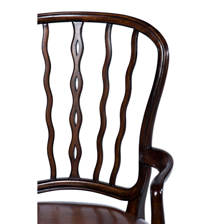 Brown Mahogany Genuine Leather Upholstered Armchair
