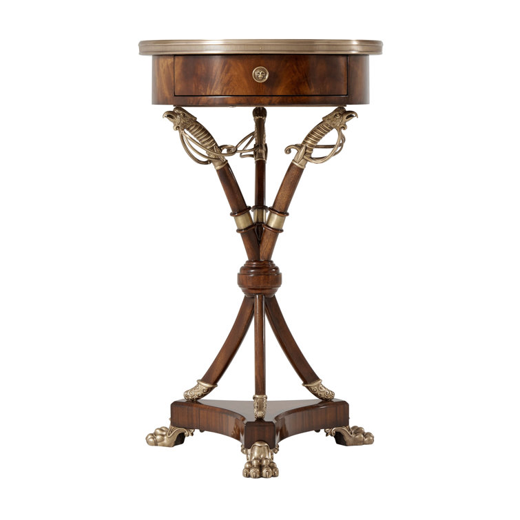 Mahogany and Brass Round End Table with Drawer