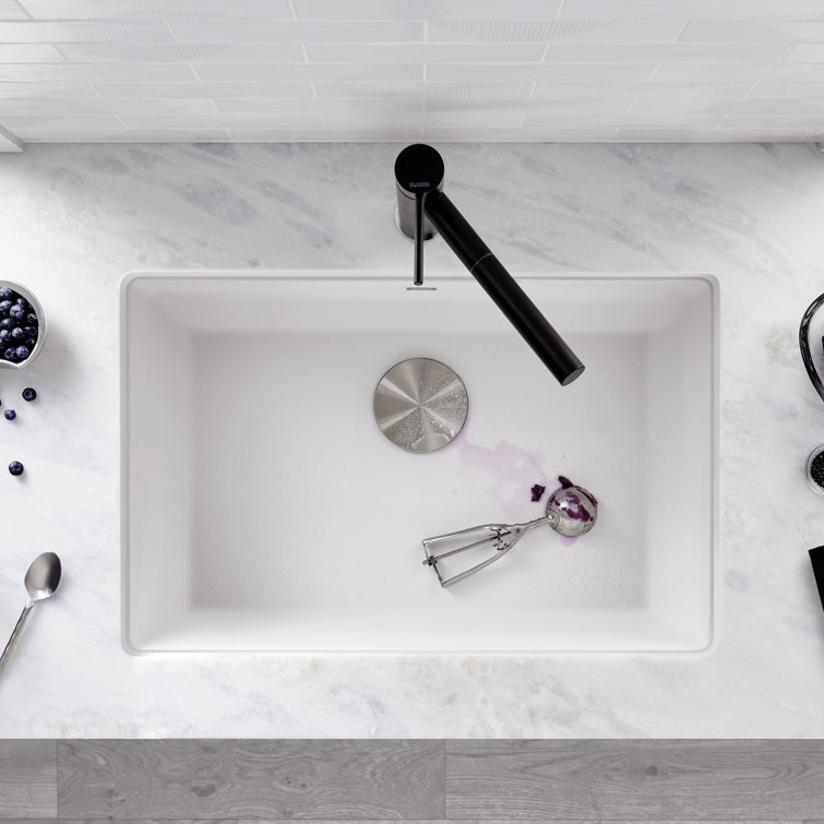White Stone Single Bowl Undermount Kitchen Sink