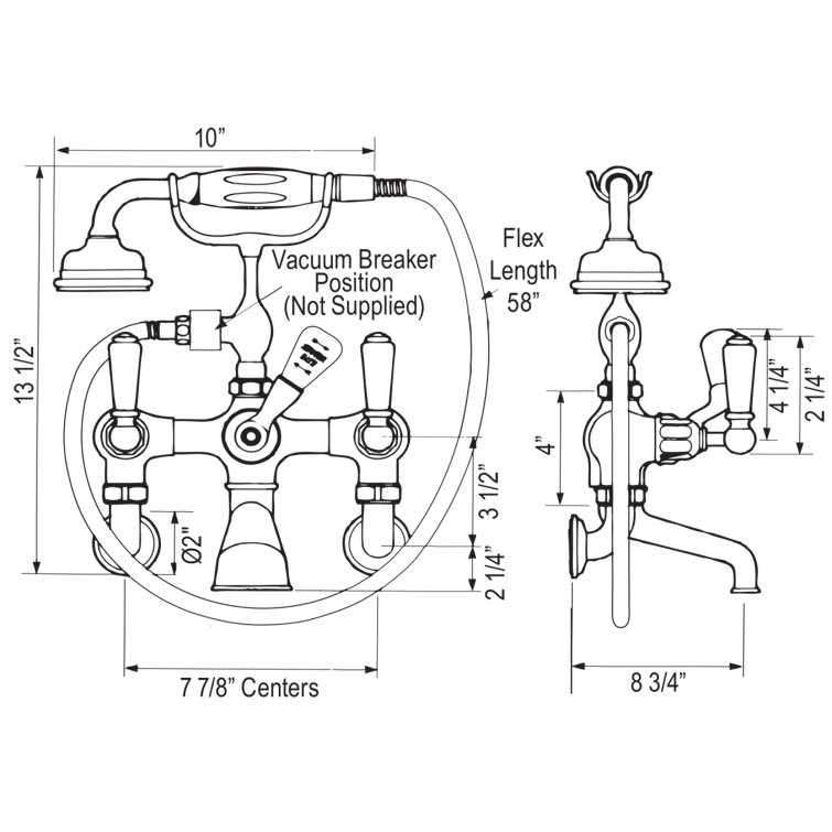 Polished Nickel Wall Mounted Clawfoot Tub Faucet with Handshower