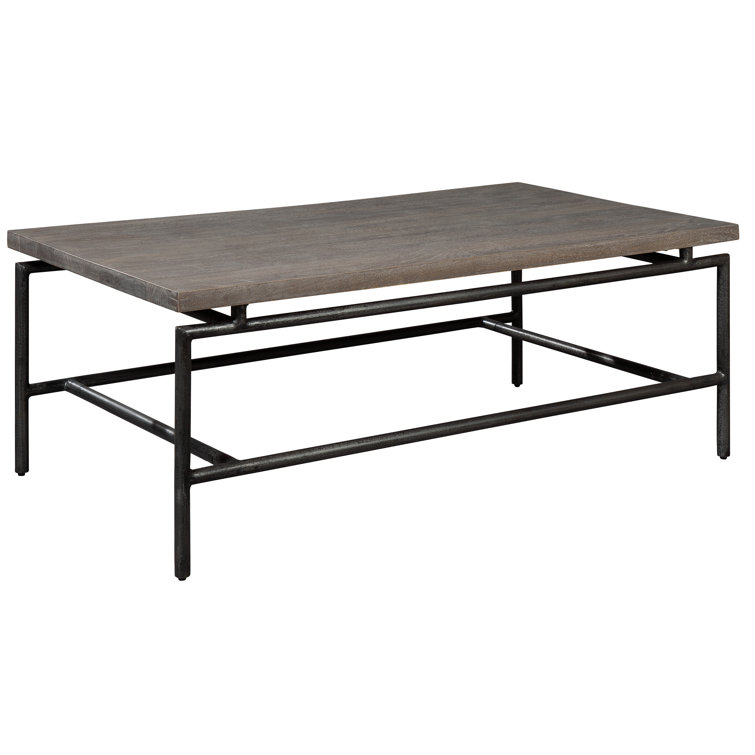 Gray Rectangular Wood and Metal Coffee Table with Storage