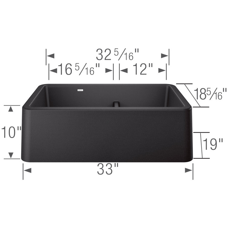 Anthracite Stone Double Bowl Farmhouse Kitchen Sink, 33"