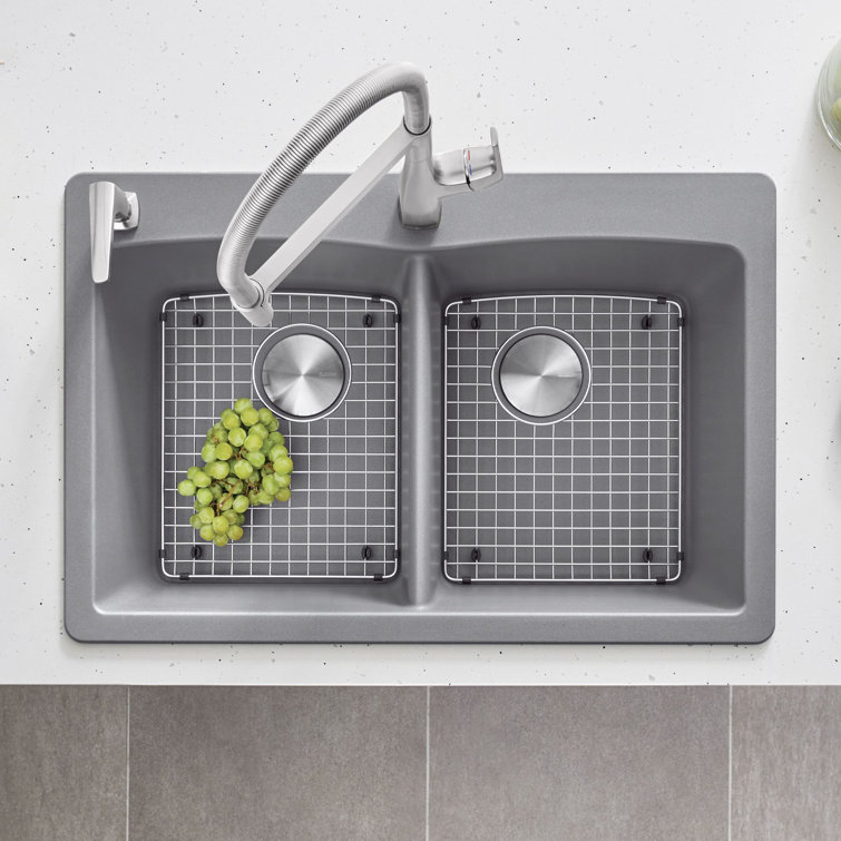 Soft White Stone Double Bowl Drop-In Kitchen Sink