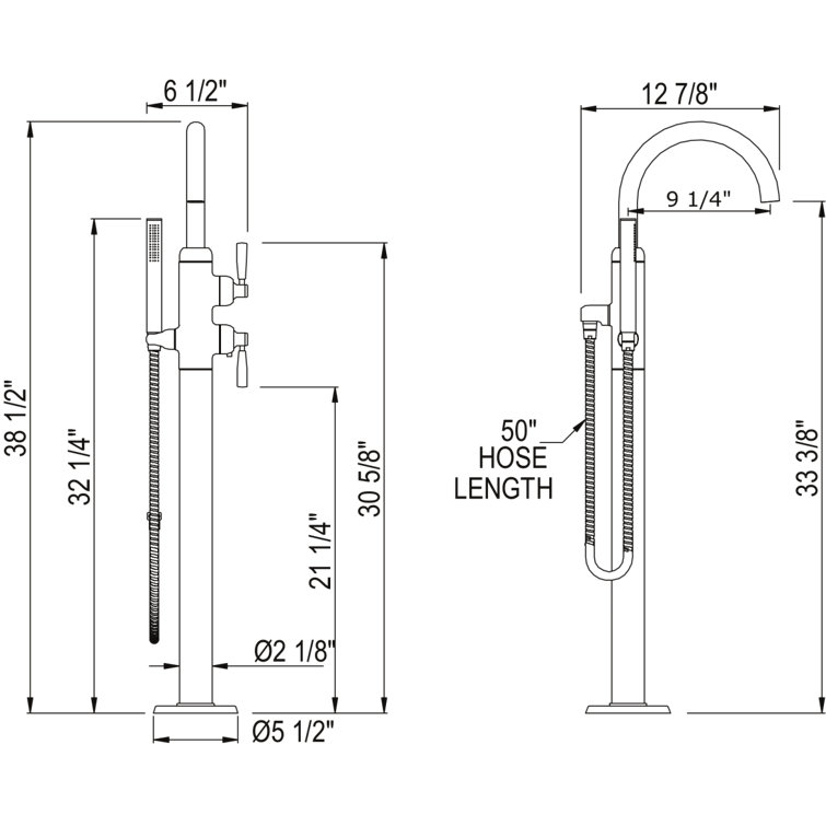 Holborn Polished Nickel Modern Floor-Mounted Tub Filler with Handshower
