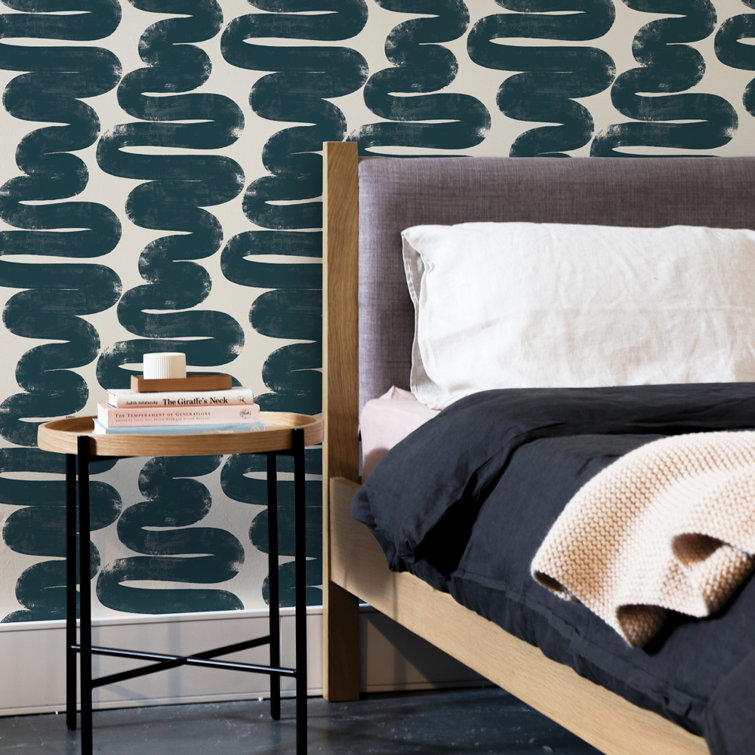 Wiggle Room Blue and Cream Abstract Vinyl Wallpaper Roll