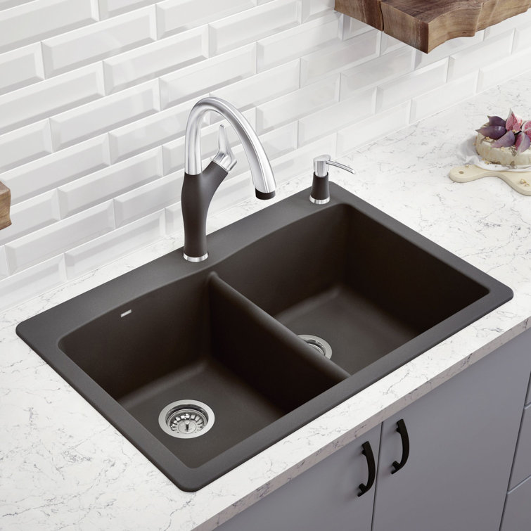 Cinder Gray Granite Double Bowl Drop-In Kitchen Sink
